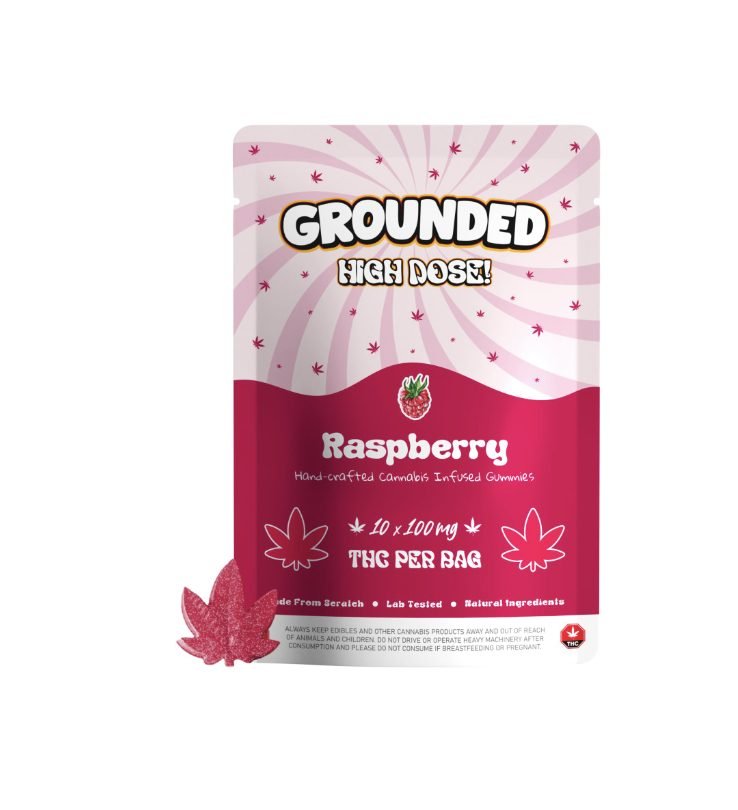 Grounded High Dose Leafs: Raspberry 1000mg - THC Edibles at The Green Pot